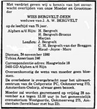 1980 Overlijden Wichertje Deen [1905 - 1980]  